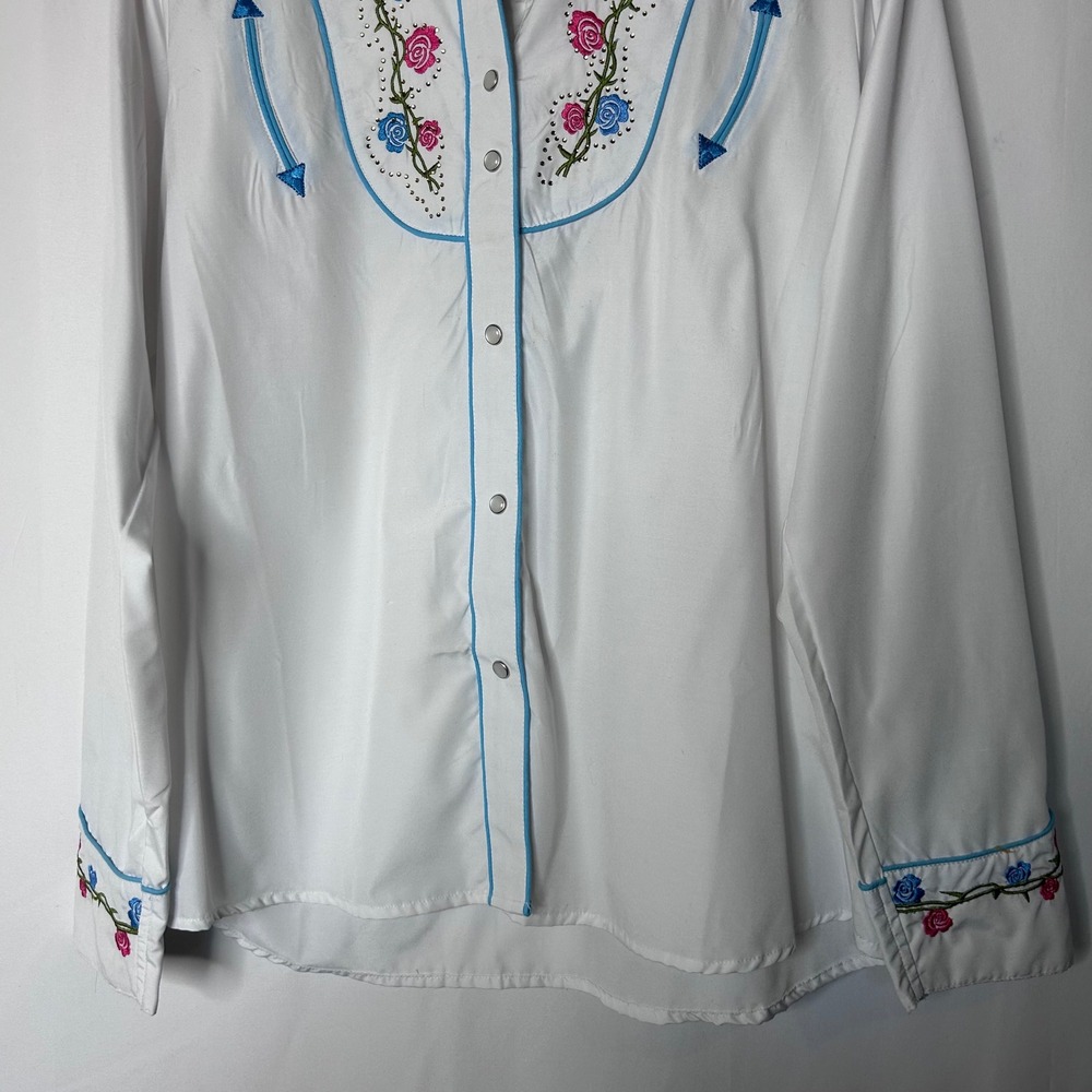 White Diamonds Shirt Size 2XL Western Embroidered Floral Rodeo‎ Pearl Snap - Picture 3 of 10